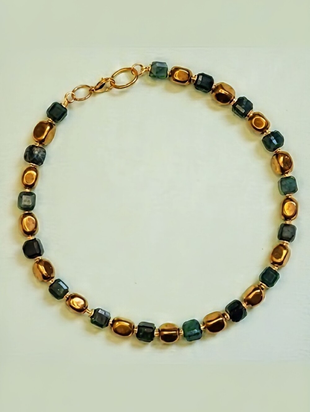 Chunky Green Emerald & Gold Plated Over Hematite Nuggets Necklace Choker